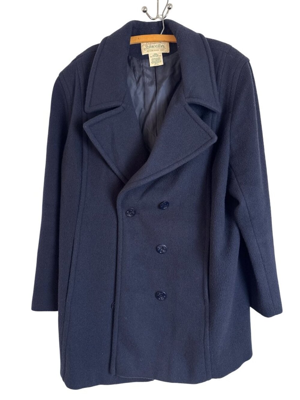 Vtg St. Johns Bay Women's Navy Blue Double-Breasted Peacoat Size 20W Wool Blend